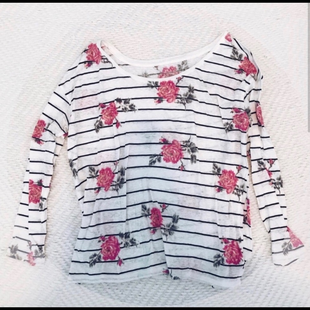 American Eagle Floral Striped Long Sleeve